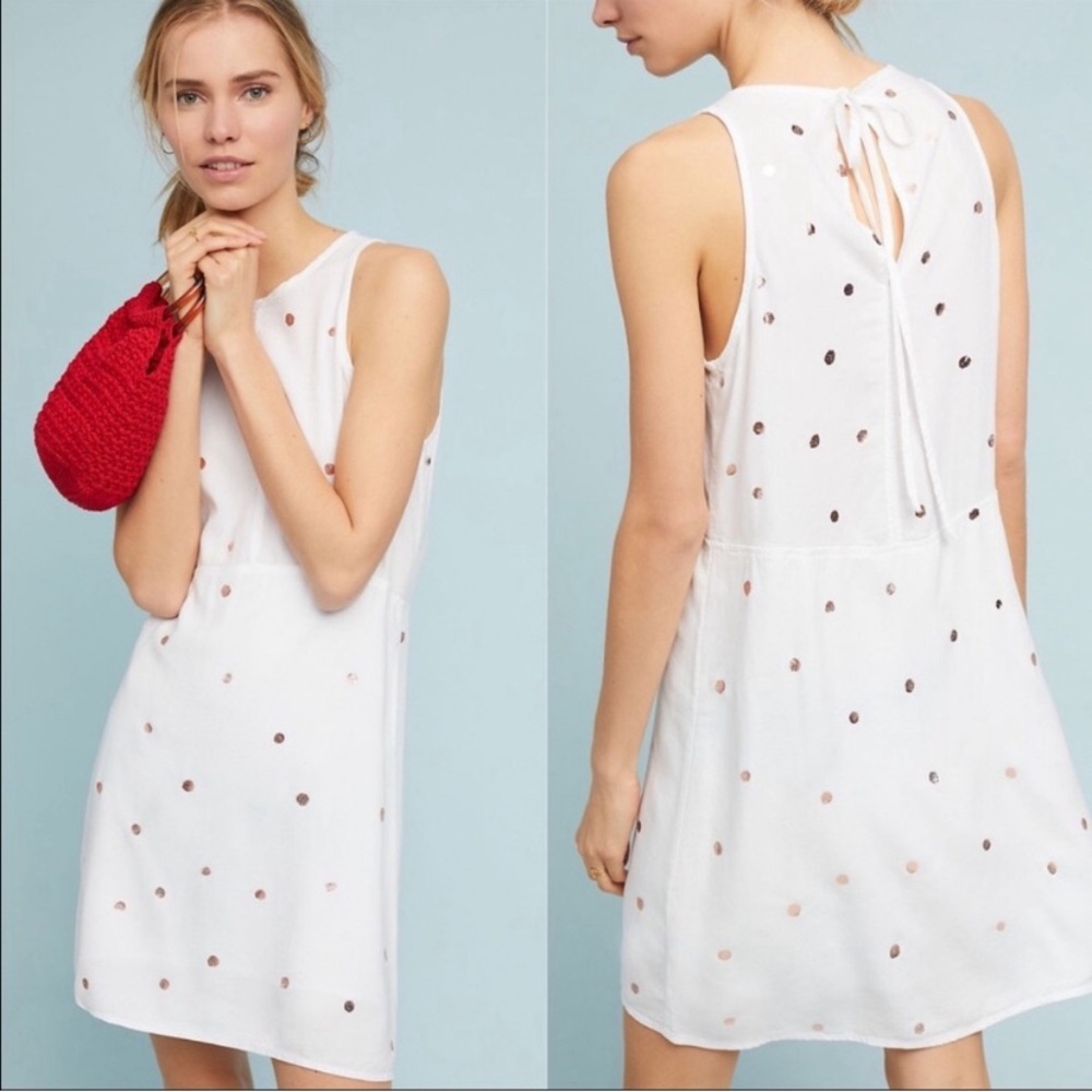 Anthropologie Cloth & Stone Rose Gold Polka Dot Dress Lyocell